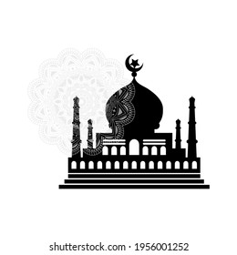 Black mosque with mandala, vector illustration. 
