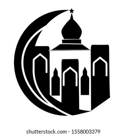  Black Mosque and Moon Islamic Logo