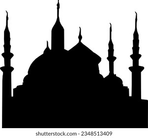 mezquita negra, silueta de mezquita. diseño de ilustración plana aislado en fondo blanco. Gráficos vectoriales.