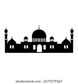 Black Mosque Silhouette with Two Minarets. Ideal for Eid Celebration Decor and Islamic Art. Islamic Mosque icon vector art