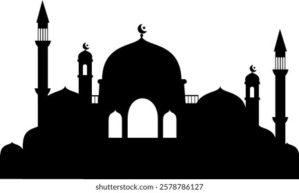 Black mosque silhouette vector.Ramadan Kareem. Mosque illustration. Can be used for ramadan and eid wallpaper. Greeting card