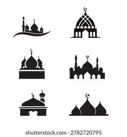 Black Mosque Silhouettes Islamic Architecture Icons Vector Set