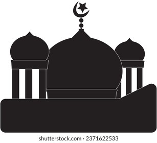 Black mosque vector illustration. Icon logo template. Muslim cityscape black monochrome silhouette background