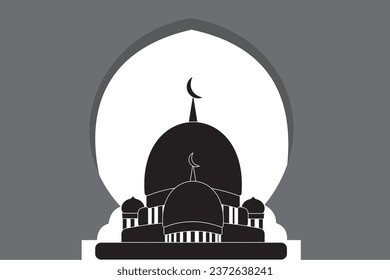 Schwarze Moschee, Vektorgrafik. Symbol-Logo-Vorlage. muslimischer Stadtbild, schwarz, einfarbiger silhouettener Hintergrund