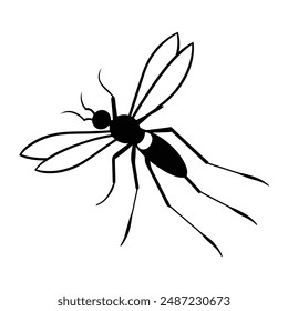 Black mosquito is flying with vector silhouette line art