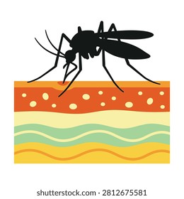 A black mosquito on a vibrant layered pattern background with wavy lines and spots insect animal