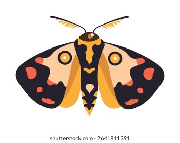 Black moth. Flat vector clipart, illustration with isolated background.
