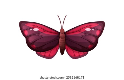 Black moth on white background. Colorful winged insect. Vector cartoon illustration