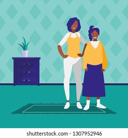 black mother with daughter characters