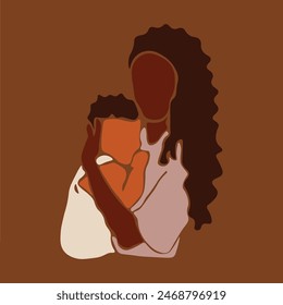 Black mother holding son in line art style vector