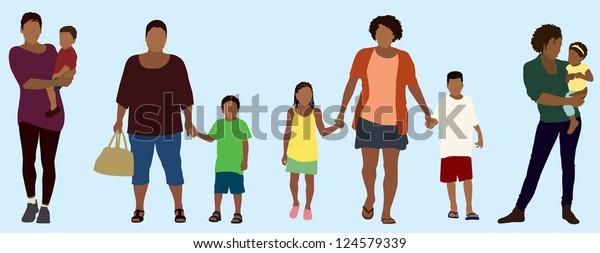 Black Mothers Their Children Stock Vector (Royalty Free) 124579339