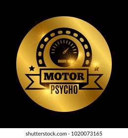 Black moto emblem with speed and shiny effect. Vector illustration