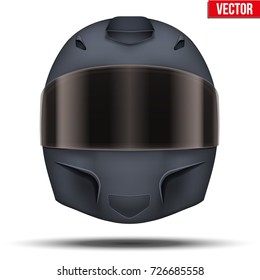 Black motor racing helmet with closed glass visor. For car and motorcycle sport. Vector Illustration isolated on white background.
