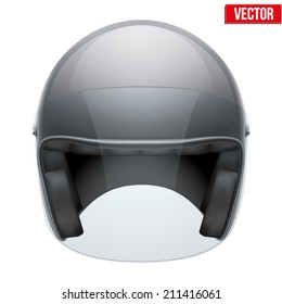 Black motorbike classic helmet with clear glass visor. Vector illustration isolated on white background,