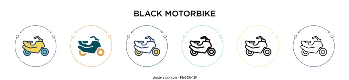 Black motorbike icon in filled, thin line, outline and stroke style. Vector illustration of two colored and black black motorbike vector icons designs can be used for mobile, ui, web