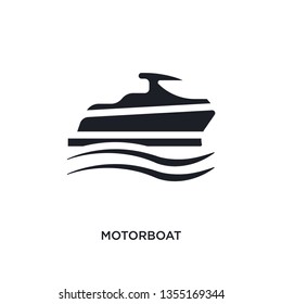 black motorboat isolated vector icon. simple element illustration from nautical concept vector icons. motorboat editable logo symbol design on white background. can be use for web and mobile