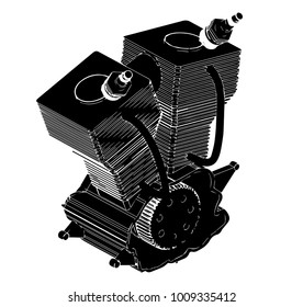 black motorcycle engine on a white background