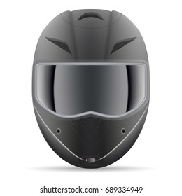 Black Motorcycle Helmet. Front View Isolated On A White Background. Vector Illustration. Sport Concept
