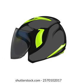 a black motorcycle helmet with green trim decoration