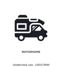 black motorhome isolated vector icon. simple element illustration from travel concept vector icons. motorhome editable logo symbol design on white background. can be use for web and mobile