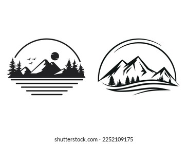 Black Mountain Nature with trees Vintage logo concept Company Stamp isolated
