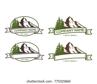 Black Mountain with Pine Tree and Ribbon Vintage Company Logo Oval Set