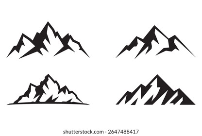 Black Mountain Range Icons for Adventure, Travel, and Outdoor Activities