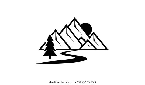 Black mountain range with pine tree