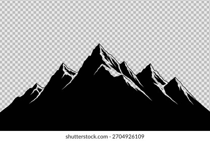 Silueta negra de la cordillera aislada en el fondo transparente para los Elementos de diseño