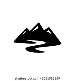 Black Mountain and River or road silhouette icon