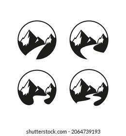 black mountain with road variations logo set with white background