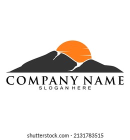 Black mountain and sun vector logo