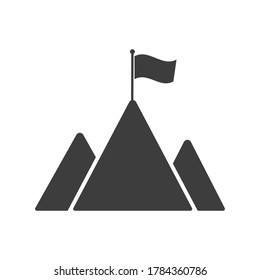 Black mountains with flag icon isolated on white background. Vector illustration. Eps 10