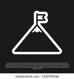 Black Mountains and flag on top icon isolated on black background. Symbol of victory or success concept. Vector Illustration