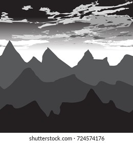 Black mountains in the fog.Seamless background. Clouds in the mountains