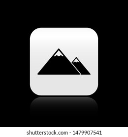 Black Mountains icon isolated on black background. Symbol of victory or success concept. square button. Vector Illustration