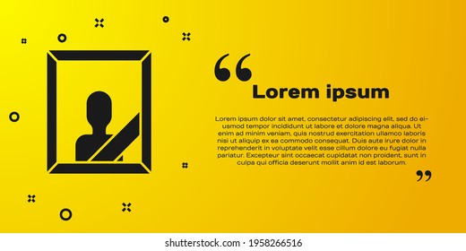 Black Mourning photo frame with black ribbon icon isolated on yellow background. Funeral ceremony and condolence card layout.  Vector