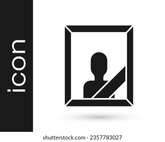 Black Mourning photo frame with black ribbon icon isolated on white background. Funeral ceremony and condolence card layout.  Vector