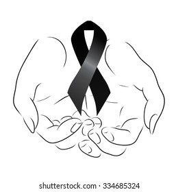 Black Mourning Ribbon In The Hands