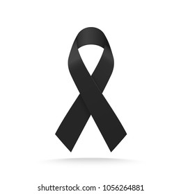 Black mourning ribbon isolated on white background. Vector illustration