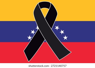 Ein schwarzes Trauerband wird auf die venezolanische Nationalflagge gelegt, um Trauer und Respekt auszudrücken.