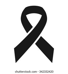 Black mourning ribbon of remembrance flat vector icon for apps and websites