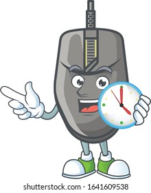 Black mouse cartoon character style with a clock