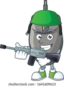 Black mouse mascot design in an Army uniform with machine gun