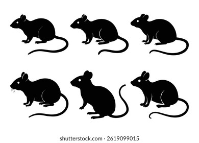 Black Mouse Silhouette Set Bundle Isolated Vector Collection Of Mice Graphics