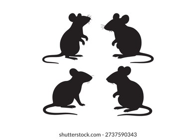 Black mouse silhouettes, arranged in a four-image set, against a stark white backdrop.
