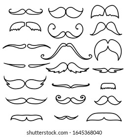 Black moustache set isolated on white background.  Moustaches Vectors.