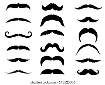 Black moustaches set isolated on white background or idea of logo. Jpeg version also available in gallery