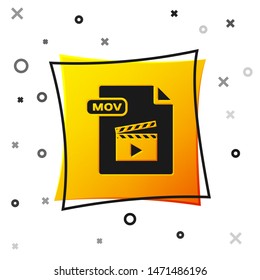 Black MOV file document. Download mov button icon isolated on white background. MOV file symbol. Audio and video collection. Yellow square button. Vector Illustration