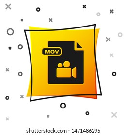 Black MOV file document. Download mov button icon isolated on white background. MOV file symbol. Audio and video collection. Yellow square button. Vector Illustration